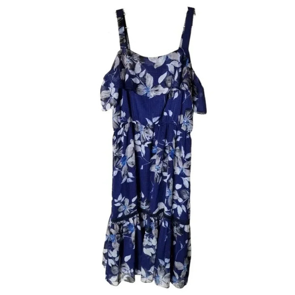 Eliza J Blue Floral Ruffle Midi Dress 14 - Picture 1 of 16